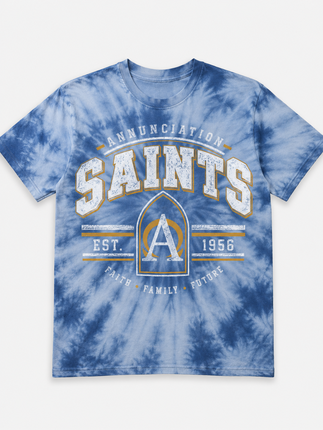Youth Unisex Crewneck Navy Blue Tie Dye Tshirt (Saints)
